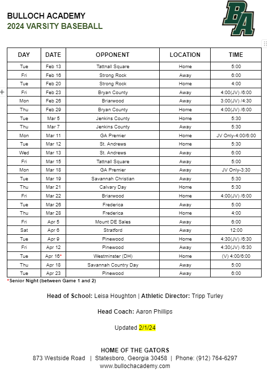 Baseball Bulloch Academy